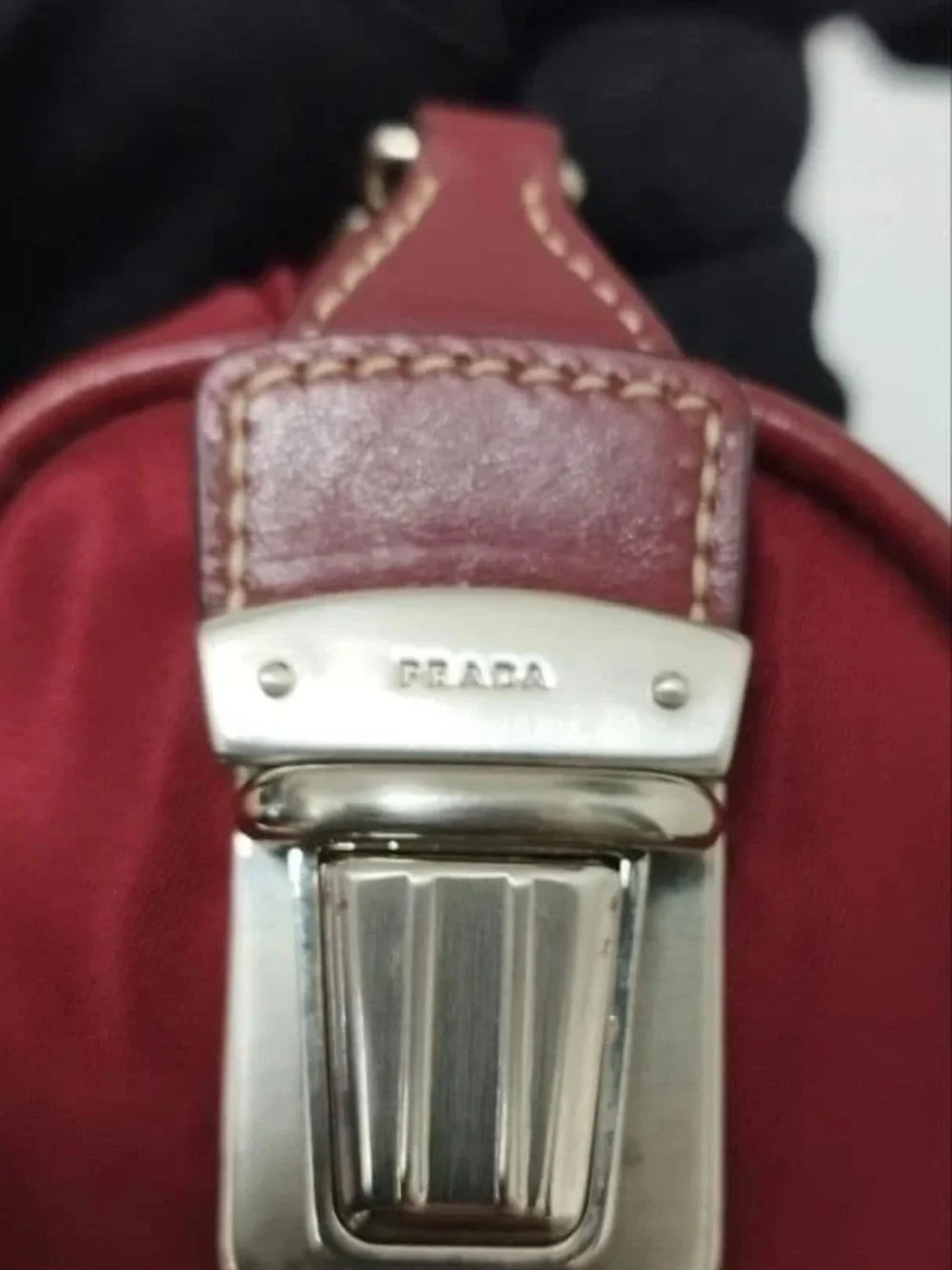 Prada Red Nylon Barrel Satchel with Leather Trim